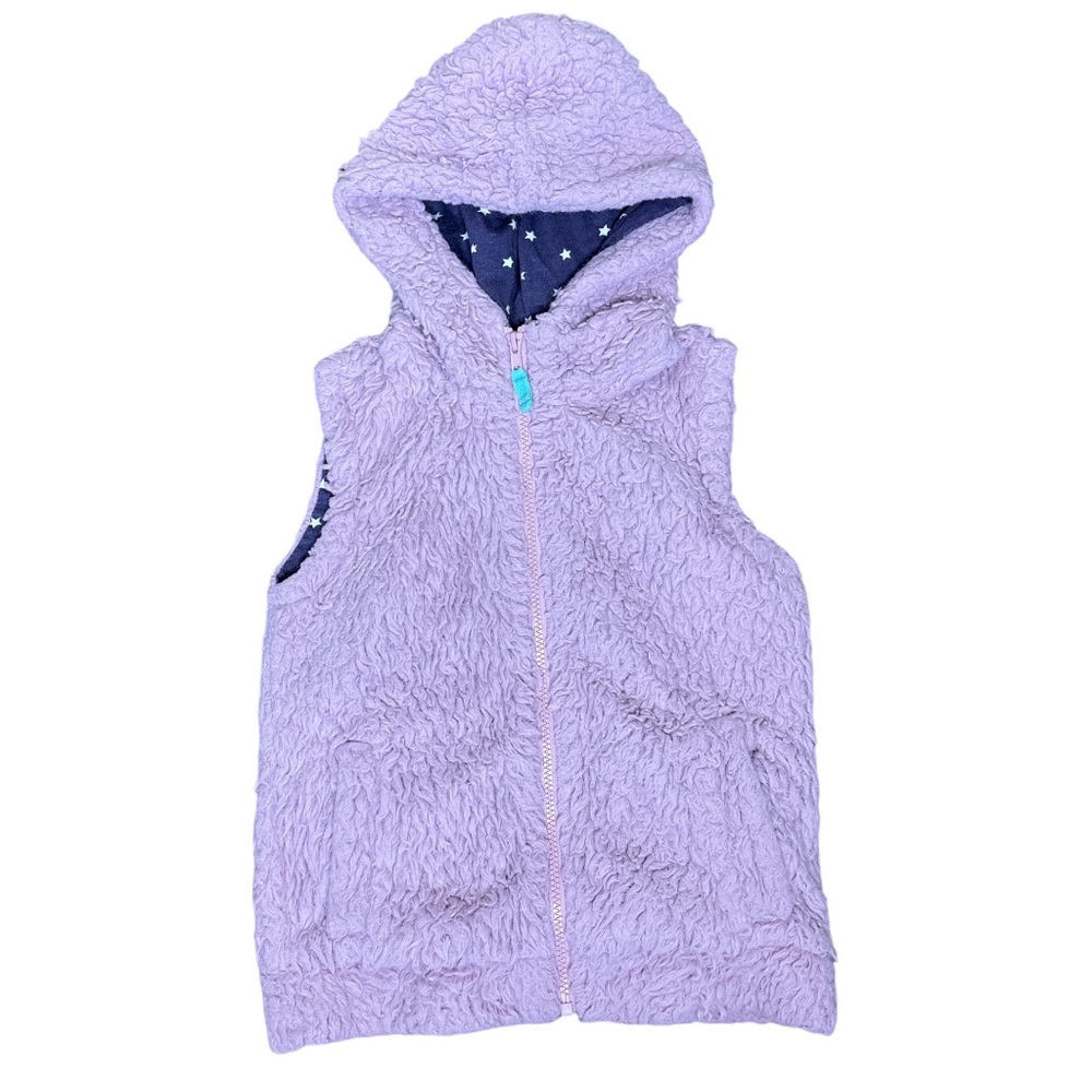 MINI BODEN Girls Blush Pink Fuzzy Faux Fur Hooded Winter Vest Size 7-8Y